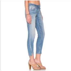 Revolve AMO Twist 70’s Blue Cropped Skinny Jeans Womens 25 Stretch Split Hem
